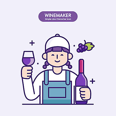 모자 여자 와인잔 일러스트 한명 들기 사람 상반신 성인 와인 보라색 와인병 포도잎 성인여자한명만 국내일러스트 AI파일 1 잡화 컬러 잎 술잔 모션 포도 병_용기 주류 여자한명만 성인여자만 파일형식 벡터