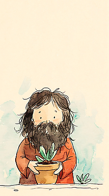 JPG 남자 기독교 화분 잎 일러스트 수채화 한명 미소 상반신 성인 평화 예수 하나님 성인남자한명만 국내일러스트 AI일러스트 AI콘텐츠 식물 1 종교 컨셉 표정 사람 신_종교 남자한명만 성인남자만 파일형식