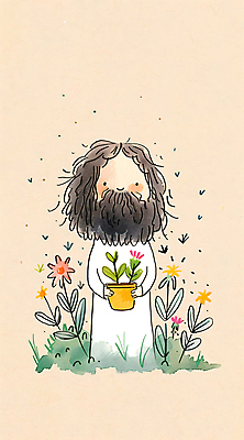 JPG 전신 남자 기독교 화분 잎 일러스트 수채화 한명 미소 들기 성인 평화 예수 하나님 성인남자한명만 국내일러스트 AI일러스트 AI콘텐츠 식물 1 종교 컨셉 모션 표정 사람 신_종교 남자한명만 성인남자만 파일형식