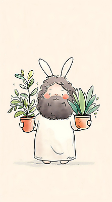 JPG 전신 남자 기독교 화분 잎 일러스트 수채화 한명 미소 들기 성인 평화 예수 하나님 성인남자한명만 국내일러스트 AI일러스트 AI콘텐츠 식물 1 종교 컨셉 모션 표정 사람 신_종교 남자한명만 성인남자만 파일형식