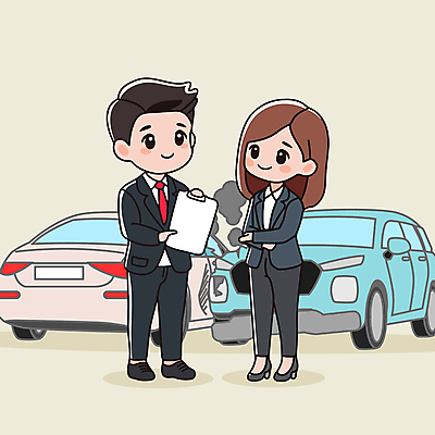 전신 여자 남자 일러스트 비즈니스 자동차 협상 정장 성인 두명 마주보기 팔짱 사건 보험 충돌사고 성인만 일러캐릭터 AI파일 캐릭터 옷 육상교통 모션 사람 파일형식 벡터