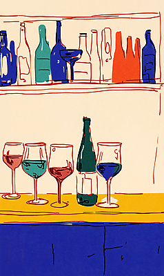 JPG 기념일 와인잔 일러스트 선반 사람없음 와인 축하 베이지색 연말 와인바 와인축제 국내일러스트 AI일러스트 AI콘텐츠 컬러 가구 컨셉 술잔 주류 이벤트 축제 파일형식