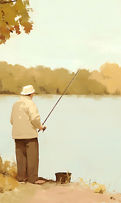 JPG 남자 일러스트 자연 낚시 한명 풍경 성인 가을 낚싯대 고독 강가 베이지색 성인남자한명만 국내일러스트 AI일러스트 AI콘텐츠 1 계절 감정 컬러 레저 사람 강 낚시용품 생태계 남자한명만 성인남자만 파일형식