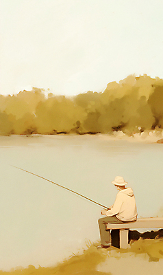 JPG 남자 일러스트 자연 낚시 한명 풍경 성인 가을 낚싯대 고독 강가 베이지색 성인남자한명만 국내일러스트 AI일러스트 AI콘텐츠 1 계절 감정 컬러 레저 사람 강 낚시용품 생태계 남자한명만 성인남자만 파일형식