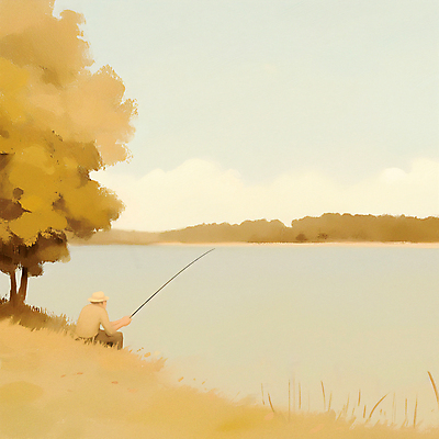 JPG 남자 일러스트 자연 낚시 한명 풍경 성인 가을 낚싯대 고독 강가 베이지색 성인남자한명만 국내일러스트 AI일러스트 AI콘텐츠 1 계절 감정 컬러 레저 사람 강 낚시용품 생태계 남자한명만 성인남자만 파일형식