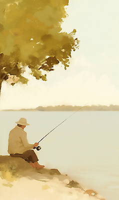 JPG 남자 일러스트 자연 낚시 한명 풍경 성인 가을 낚싯대 고독 강가 베이지색 성인남자한명만 국내일러스트 AI일러스트 AI콘텐츠 1 계절 감정 컬러 레저 사람 강 낚시용품 생태계 남자한명만 성인남자만 파일형식