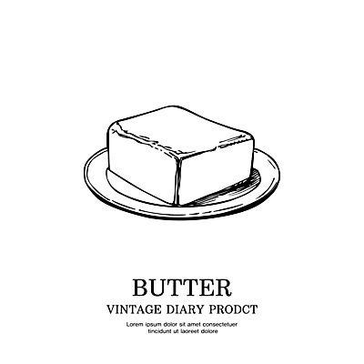 접시 일러스트 사람없음 라벨 빈티지 스케치 심볼 라인아트 판화 버터 국내일러스트 AI파일 식기 선 컨셉 프레임 미술 파일형식 벡터
