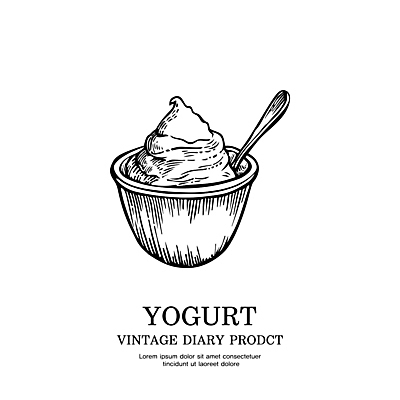 일러스트 사람없음 라벨 숟가락 빈티지 스케치 심볼 라인아트 판화 요거트 국내일러스트 AI파일 선 컨셉 유제품 프레임 수저 미술 파일형식 벡터