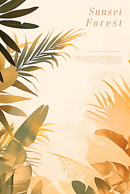 PSD 포스터 일러스트 자연 사람없음 여름 야자수 노을 풀잎 열대우림 휴양지 베이지색 카피스페이스 트로피컬아트 국내일러스트 자연요소 나무 계절 컬러 잎 공백 장소 풀_식물 숲 그림 생태계 파일형식