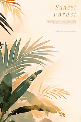 PSD 포스터 일러스트 자연 사람없음 여름 야자수 노을 풀잎 열대우림 휴양지 베이지색 카피스페이스 트로피컬아트 국내일러스트 자연요소 나무 계절 컬러 잎 공백 장소 풀_식물 숲 그림 생태계 파일형식