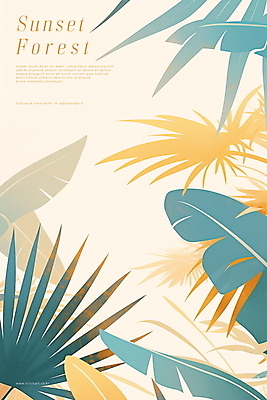 PSD 포스터 일러스트 자연 사람없음 여름 야자수 노을 풀잎 열대우림 휴양지 베이지색 카피스페이스 트로피컬아트 국내일러스트 자연요소 나무 계절 컬러 잎 공백 장소 풀_식물 숲 그림 생태계 파일형식