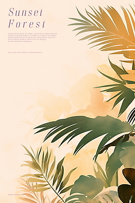 PSD 포스터 일러스트 자연 사람없음 여름 야자수 노을 풀잎 열대우림 휴양지 베이지색 카피스페이스 트로피컬아트 국내일러스트 자연요소 나무 계절 컬러 잎 공백 장소 풀_식물 숲 그림 생태계 파일형식