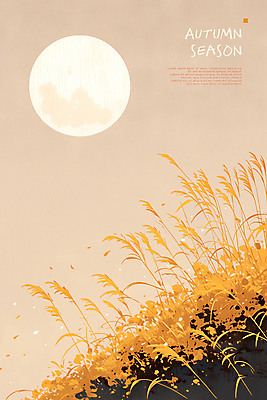 PSD 나무 포스터 낙엽 일러스트 자연 풍경 사람없음 산책 달 가을 갈대밭 베이지색 카피스페이스 국내일러스트 자연요소 식물 계절 컬러 잎 휴식 공백 생태계 파일형식 갈대_식물