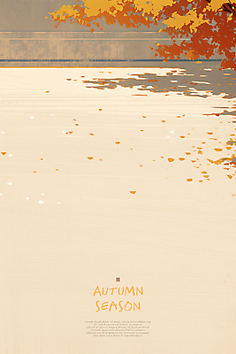 PSD 나무 포스터 낙엽 일러스트 자연 풍경 사람없음 산책 가을 베이지색 카피스페이스 국내일러스트 식물 계절 컬러 잎 휴식 공백 생태계 파일형식