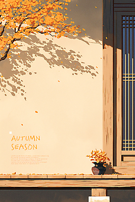 PSD 나무 포스터 낙엽 일러스트 자연 한옥 풍경 사람없음 산책 가을 시골 베이지색 카피스페이스 국내일러스트 식물 한국전통 계절 컬러 고건축 잎 휴식 공백 생태계 파일형식