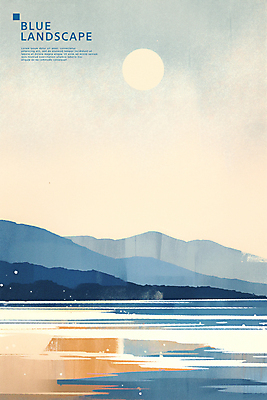 PSD 바다 섬 일러스트 자연 산 풍경 사람없음 파란색 태양 그림 국내일러스트 자연요소 컬러 생태계 파일형식