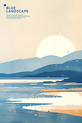 PSD 바다 섬 일러스트 자연 수채화 산 풍경 사람없음 파란색 태양 그림 국내일러스트 자연요소 컬러 생태계 파일형식