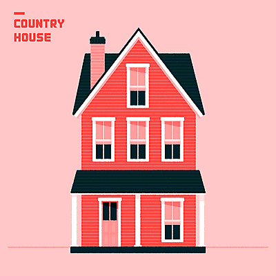 외관 분홍색 일러스트 창문 주택 굴뚝 사람없음 빨간색 문 시골 심플 이층집 국내일러스트 AI파일 컬러 건물 파일형식 벡터