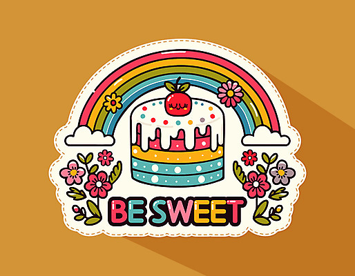 영어 꽃 무지개 스티커 일러스트 사람없음 귀여움 케이크 체리 달콤 크림 베이지색 키치 국내일러스트 AI파일 자연요소 식물 문자 컬러 컨셉 과일 디저트 맛 파일형식 벡터