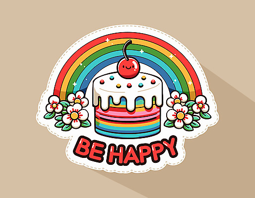 영어 꽃 행복 무지개 스티커 일러스트 사람없음 귀여움 케이크 체리 달콤 크림 베이지색 키치 국내일러스트 AI파일 자연요소 식물 문자 감정 컬러 컨셉 과일 디저트 맛 파일형식 벡터