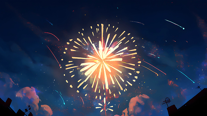 JPG 야경 일러스트 밤하늘 하늘 불꽃놀이 사람없음 빛 축제 어둠 축하 화려 남색 즐거움 국내일러스트 AI일러스트 AI콘텐츠 감정 컬러 컨셉 놀이 야간 파일형식 풍경_경치