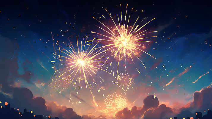 JPG 야경 일러스트 밤하늘 하늘 불꽃놀이 사람없음 빛 축제 어둠 축하 화려 남색 즐거움 국내일러스트 AI일러스트 AI콘텐츠 감정 컬러 컨셉 놀이 야간 파일형식 풍경_경치