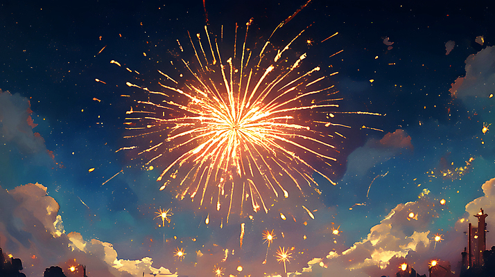 JPG 야경 일러스트 밤하늘 하늘 불꽃놀이 사람없음 빛 축제 어둠 축하 화려 남색 즐거움 국내일러스트 AI일러스트 AI콘텐츠 감정 컬러 컨셉 놀이 야간 파일형식 풍경_경치