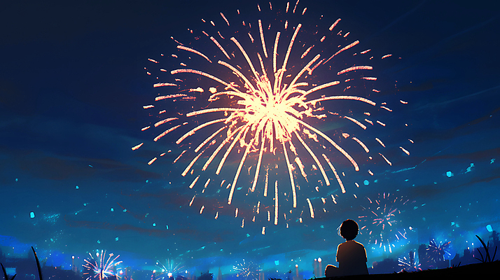 JPG 남자 어린이 야경 일러스트 밤하늘 하늘 불꽃놀이 한명 소년 빛 축제 어둠 축하 화려 남색 즐거움 소년한명만 국내일러스트 AI일러스트 AI콘텐츠 1 감정 컬러 컨셉 놀이 사람 야간 남자한명만 소년만 파일형식 풍경_경치