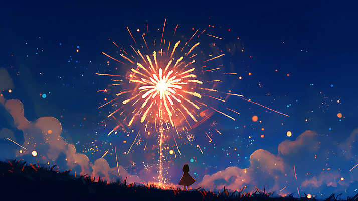 JPG 여자 어린이 야경 일러스트 밤하늘 하늘 불꽃놀이 한명 소녀 빛 축제 어둠 축하 화려 남색 즐거움 소녀한명만 국내일러스트 AI일러스트 AI콘텐츠 1 감정 컬러 컨셉 놀이 사람 야간 여자한명만 소녀만 파일형식 풍경_경치