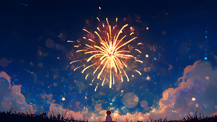 JPG 어린이 야경 일러스트 밤하늘 하늘 불꽃놀이 한명 빛 축제 어둠 축하 화려 남색 즐거움 국내일러스트 AI일러스트 AI콘텐츠 1 감정 컬러 컨셉 놀이 사람 야간 파일형식 풍경_경치