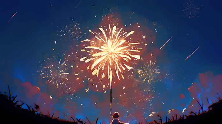 JPG 여자 어린이 야경 일러스트 밤하늘 하늘 불꽃놀이 한명 소녀 빛 축제 어둠 축하 화려 남색 즐거움 소녀한명만 국내일러스트 AI일러스트 AI콘텐츠 1 감정 컬러 컨셉 놀이 사람 야간 여자한명만 소녀만 파일형식 풍경_경치