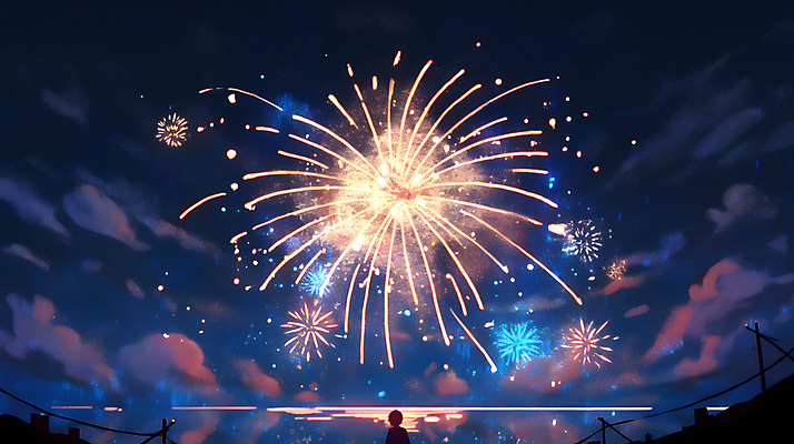 JPG 어린이 야경 일러스트 밤하늘 하늘 불꽃놀이 한명 빛 축제 어둠 축하 화려 남색 즐거움 국내일러스트 AI일러스트 AI콘텐츠 1 감정 컬러 컨셉 놀이 사람 야간 파일형식 풍경_경치