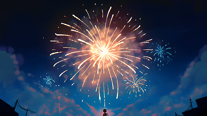 JPG 남자 어린이 야경 일러스트 밤하늘 하늘 불꽃놀이 한명 소년 빛 축제 어둠 축하 화려 남색 즐거움 전봇대 소년한명만 국내일러스트 AI일러스트 AI콘텐츠 1 공공시설 감정 컬러 컨셉 놀이 사람 야간 남자한명만 소년만 파일형식 풍경_경치