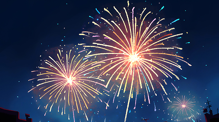 JPG 야경 일러스트 밤하늘 하늘 불꽃놀이 사람없음 빛 축제 어둠 축하 화려 남색 즐거움 국내일러스트 AI일러스트 AI콘텐츠 감정 컬러 컨셉 놀이 야간 파일형식 풍경_경치