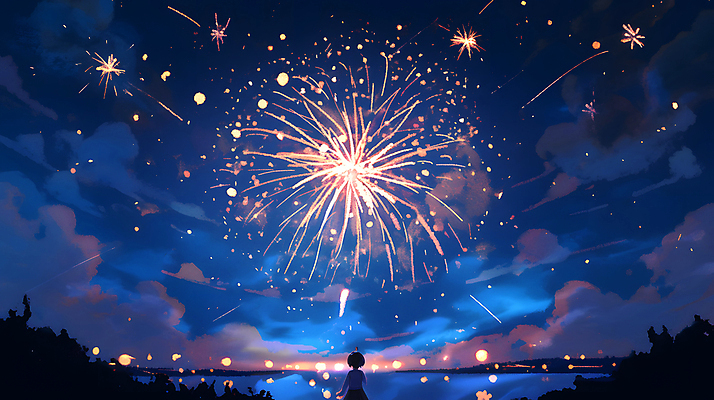 JPG 여자 어린이 야경 일러스트 밤하늘 하늘 불꽃놀이 한명 소녀 빛 축제 어둠 축하 화려 남색 즐거움 소녀한명만 국내일러스트 AI일러스트 AI콘텐츠 1 감정 컬러 컨셉 놀이 사람 야간 여자한명만 소녀만 파일형식 풍경_경치