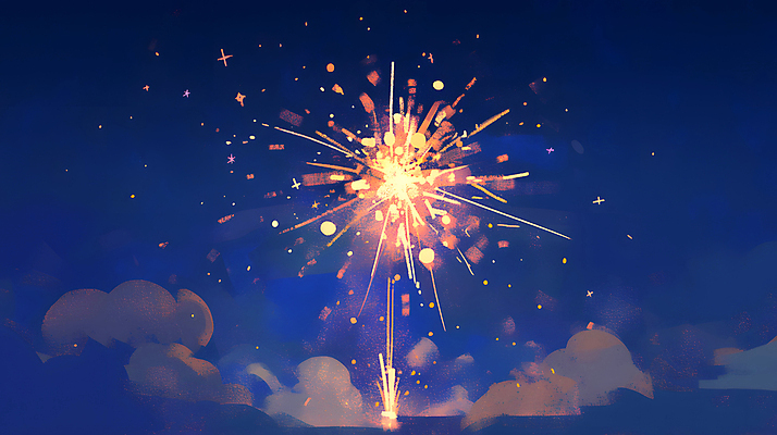 JPG 야경 일러스트 밤하늘 하늘 불꽃놀이 사람없음 빛 축제 어둠 축하 화려 남색 즐거움 국내일러스트 AI일러스트 AI콘텐츠 감정 컬러 컨셉 놀이 야간 파일형식 풍경_경치