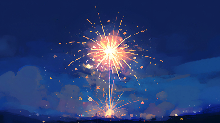 JPG 야경 일러스트 밤하늘 하늘 불꽃놀이 사람없음 빛 축제 어둠 축하 화려 남색 즐거움 국내일러스트 AI일러스트 AI콘텐츠 감정 컬러 컨셉 놀이 야간 파일형식 풍경_경치