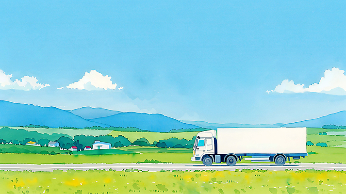 JPG 구름 도로 일러스트 자연 하늘 수채화 산 주택 풍경 초원 사람없음 농장 평화 마을 시골 탑차 국내일러스트 AI일러스트 AI콘텐츠 자연요소 길 컨셉 농업 교통시설 건물 트럭 생태계 파일형식