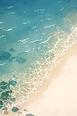 JPG 물결 파도 바다 일러스트 자연 수채화 풍경 해변 사람없음 국내일러스트 AI일러스트 AI콘텐츠 생태계 파일형식