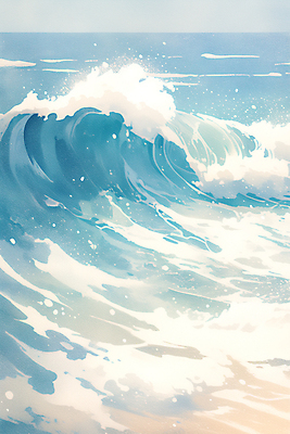 JPG 물결 파도 바다 일러스트 자연 수채화 풍경 해변 사람없음 국내일러스트 AI일러스트 AI콘텐츠 생태계 파일형식