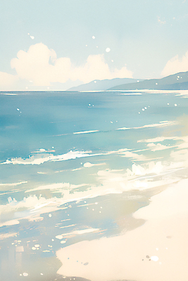 JPG 물결 파도 바다 일러스트 자연 수채화 풍경 해변 사람없음 국내일러스트 AI일러스트 AI콘텐츠 생태계 파일형식