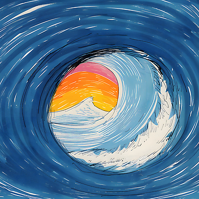 JPG 물결 파도 바다 일러스트 추상 사람없음 파란색 태양 주황색 흐름 소용돌이 역동적 국내일러스트 AI일러스트 AI콘텐츠 자연요소 컬러 컨셉 무늬 회오리 파일형식