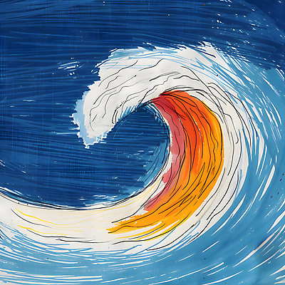 JPG 물결 파도 바다 일러스트 추상 사람없음 파란색 태양 주황색 흐름 소용돌이 역동적 국내일러스트 AI일러스트 AI콘텐츠 자연요소 컬러 컨셉 무늬 회오리 파일형식