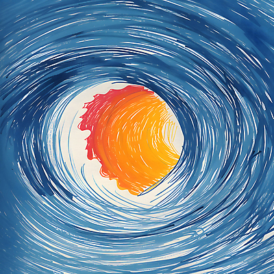 JPG 물결 파도 바다 일러스트 추상 사람없음 파란색 태양 주황색 흐름 소용돌이 역동적 국내일러스트 AI일러스트 AI콘텐츠 자연요소 컬러 컨셉 무늬 회오리 파일형식