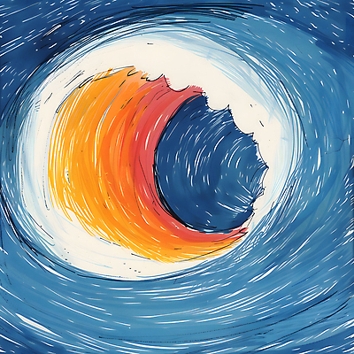 JPG 물결 파도 바다 일러스트 추상 사람없음 파란색 태양 주황색 흐름 소용돌이 역동적 국내일러스트 AI일러스트 AI콘텐츠 자연요소 컬러 컨셉 무늬 회오리 파일형식