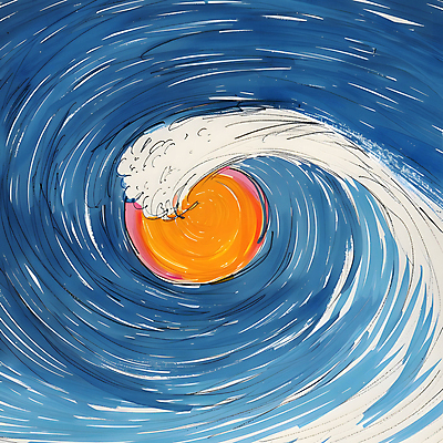 JPG 물결 파도 바다 일러스트 추상 사람없음 파란색 태양 주황색 흐름 소용돌이 역동적 국내일러스트 AI일러스트 AI콘텐츠 자연요소 컬러 컨셉 무늬 회오리 파일형식