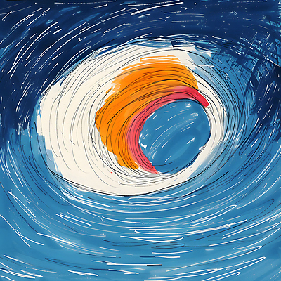 JPG 물결 파도 바다 일러스트 추상 사람없음 파란색 태양 주황색 흐름 소용돌이 역동적 국내일러스트 AI일러스트 AI콘텐츠 자연요소 컬러 컨셉 무늬 회오리 파일형식