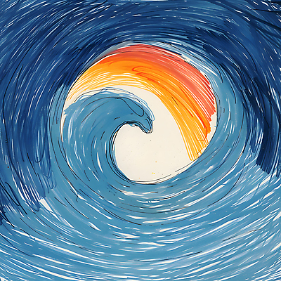 JPG 물결 파도 바다 일러스트 추상 사람없음 파란색 태양 주황색 흐름 소용돌이 역동적 국내일러스트 AI일러스트 AI콘텐츠 자연요소 컬러 컨셉 무늬 회오리 파일형식