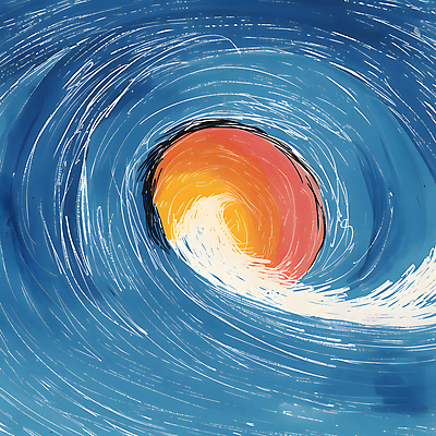 JPG 물결 파도 바다 일러스트 추상 사람없음 파란색 태양 주황색 흐름 소용돌이 역동적 국내일러스트 AI일러스트 AI콘텐츠 자연요소 컬러 컨셉 무늬 회오리 파일형식