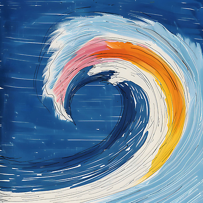JPG 물결 파도 바다 일러스트 추상 사람없음 파란색 태양 주황색 흐름 소용돌이 역동적 국내일러스트 AI일러스트 AI콘텐츠 자연요소 컬러 컨셉 무늬 회오리 파일형식